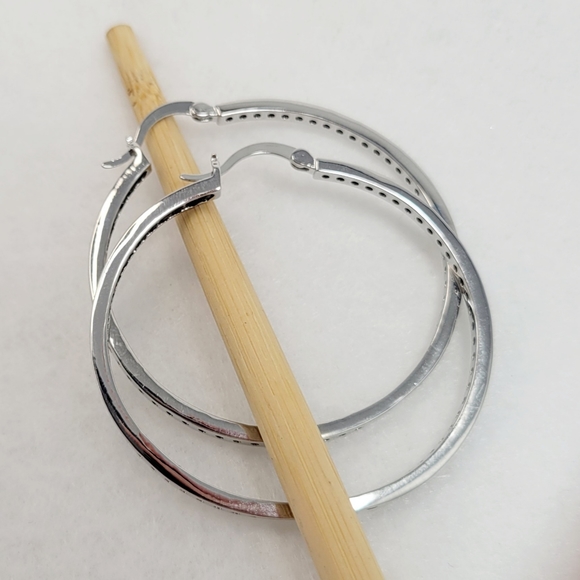 Sterling Silver 2" Black Spinel Hoops - Picture 7 of 12